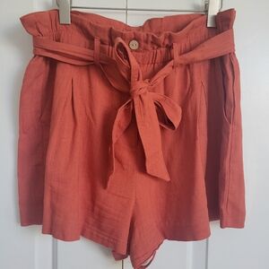 Allison Brand Size L Rust colored linen blend shorts with tie belt